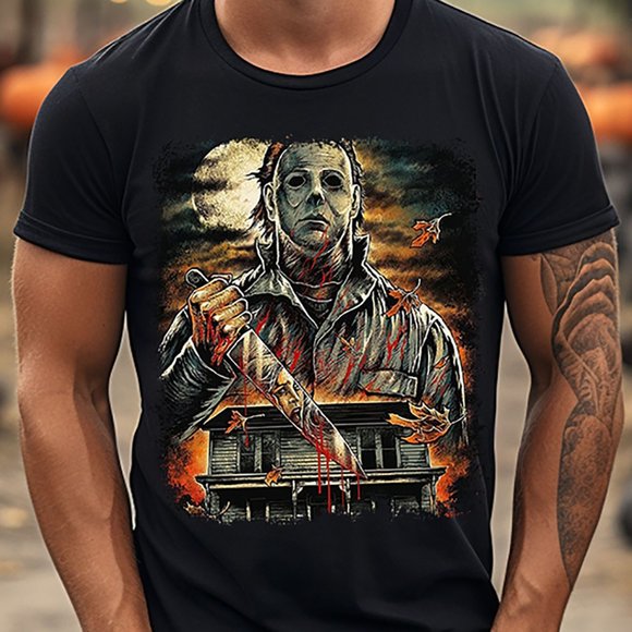 Michael Myers Halloween . Horror Movie . Black T Shirt . Graphic Tee - Picture 1 of 3